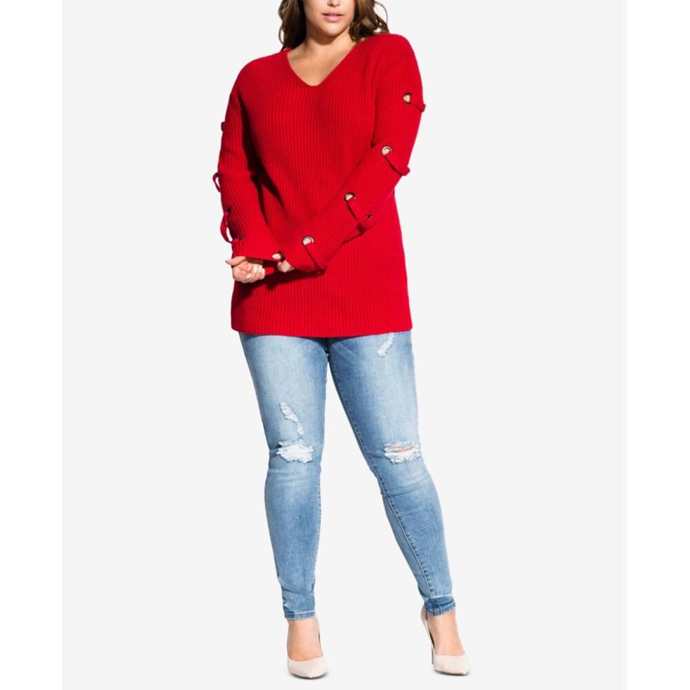 City Chic Trendy Plus Size Grommet Sleeved Sweater
